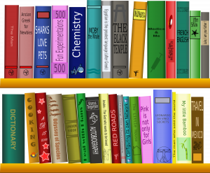Colorful books on shelf